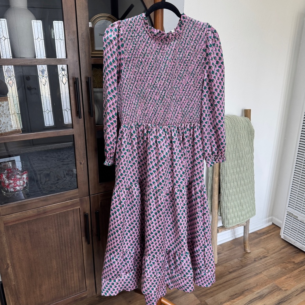 Pink and Green Geometric Midi Dress - Women